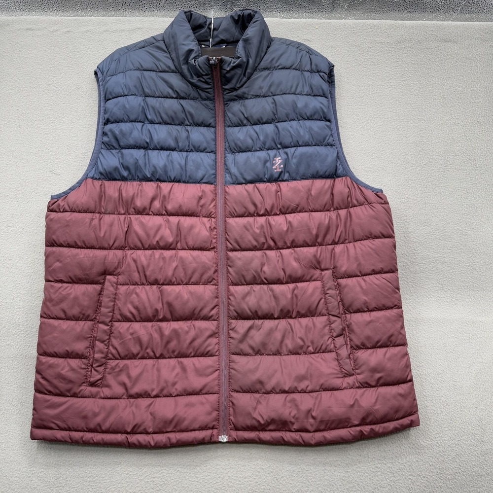 Izod Puffer Vest Mens XL Blue Burgundy Colorblock Quilted Full Zip Lightweight